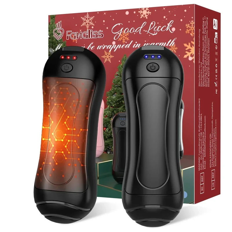 Handwärmer Elektrisch Wiederverwendbar 2 Pack, FANDLISS 6000 mAh USB Taschenwärmer Wiederaufladbarer Magnetisches Design Tragbarer Handwärmer für Weihnachten/Outdoor/Camping usw.Schwarz