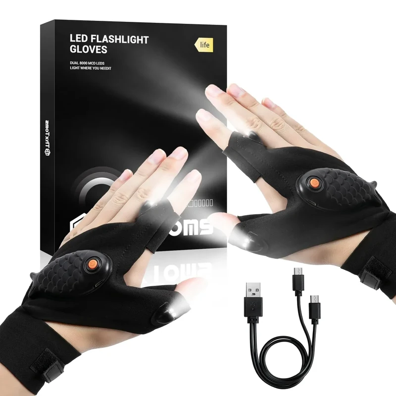 ThxToms LED Handschuhe mit Licht,Geschenke für Männer Weihnachten,Angelzubehör,Angler Geschenk,Technik Gadgets für Männer