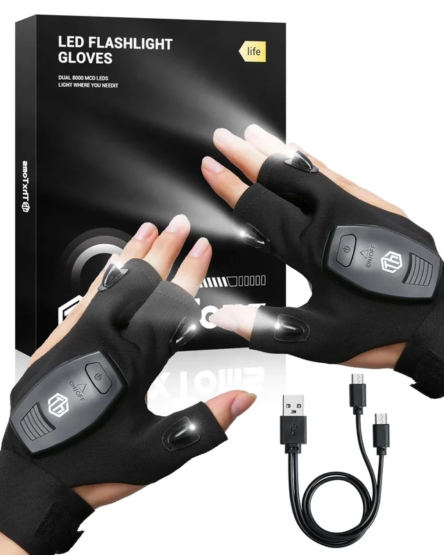 ThxToms LED Handschuhe mit Licht,Geschenke für Männer Weihnachten,Angelzubehör,Angler Geschenke für Papa,Geburtstagsgeschenk für Männer