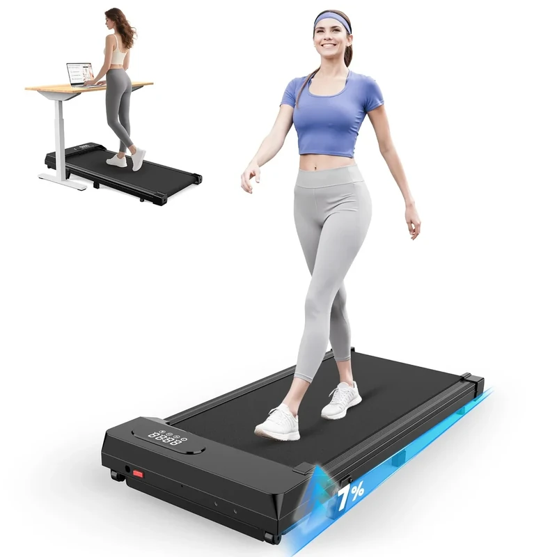 HomeFitnessCode Walking Pad für Zuhause mit Neigung - Laufband Laufpad Steigung Walkpad Untertisch Elektrisch 1-8 KMH Walking Band, Glänzend Schwarz