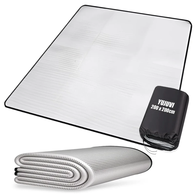 YUJUVI Alu Isomatte Schaummatten 200x200cm Schlafmatte für Camping Isoliermatte Isolierdecke Faltbare Zeltmatte Bodenmatte Thermomatte Thermodecke Matte aus Aluminiumfolie und EPE