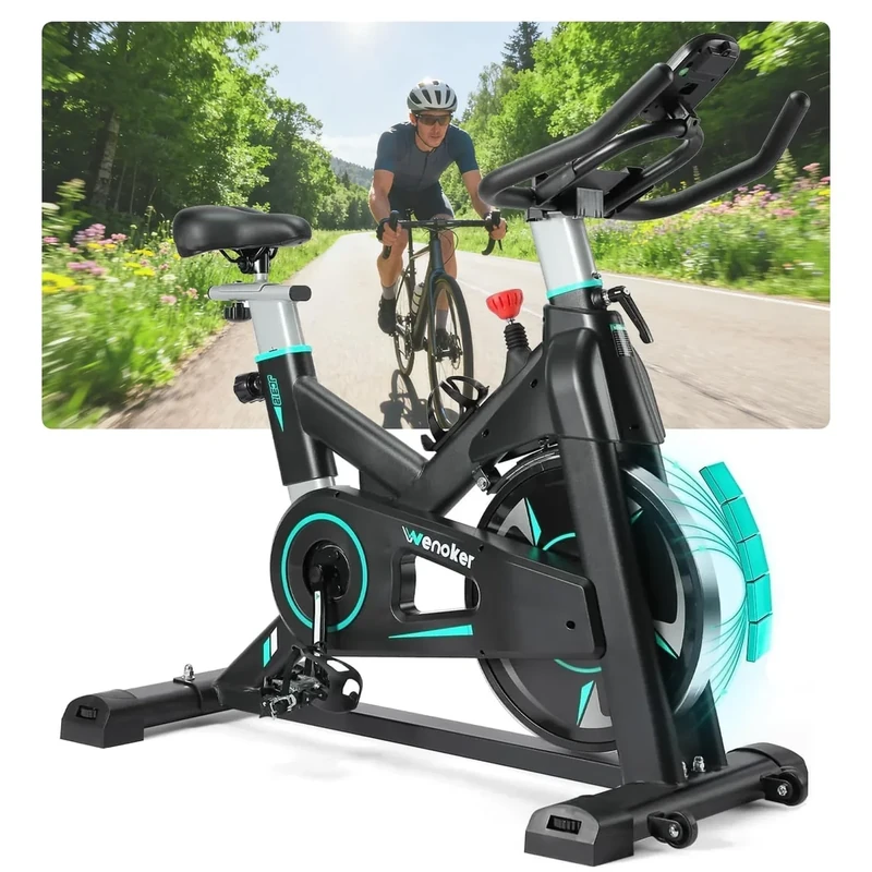 [UPGRADE] Wenoker Heimtrainer Fahrrad mit APP Magnetwiderstand Stationäres Fahrrad für Zuhause, Indoor Bike mit Flüsterleise, Schweres Schwungrad und Verbesserter LCD-Monitor, Bis 160KG