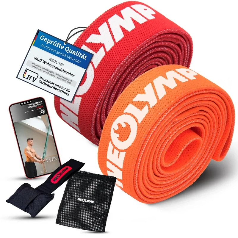 NEOLYMP Fitnessbänder Set Stoff - waschbare Resistance Bands, Widerstandsbänder, Krafttrainingssets, Gymnastikband inkl. E-Book mit Trainingsband-Übungen (2er Fitnessbänder Set)