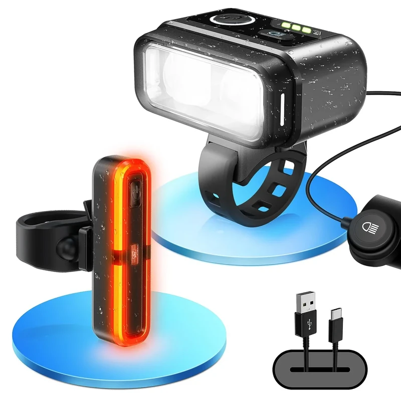 Linunity Fahrradlicht Set, 100LUX, Mit Sensorbremse und Fernlichtfunktion, Fernbedienungsschalter, 3200mAh Akku, StVZO zugelassen, Type-C, IPX5 Wasserdicht für Fahrrad MTB Ebike - 2025 Patente Disign
