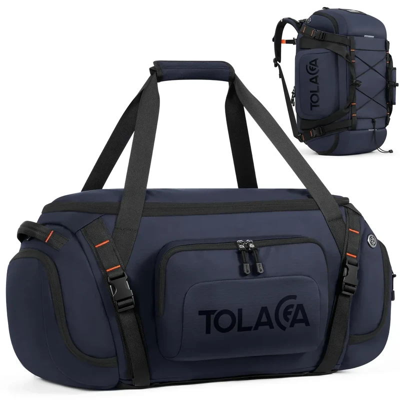 Tolaccea Sporttasche Rucksack für Herren & Damen – 40L große Reisetasche mit Schuhfach, Nassfach & Laptopfach (15,6") – Wasserdicht Duffle Bag für Weekender, Fitness, Sport & Reisen(Dunkelblau)