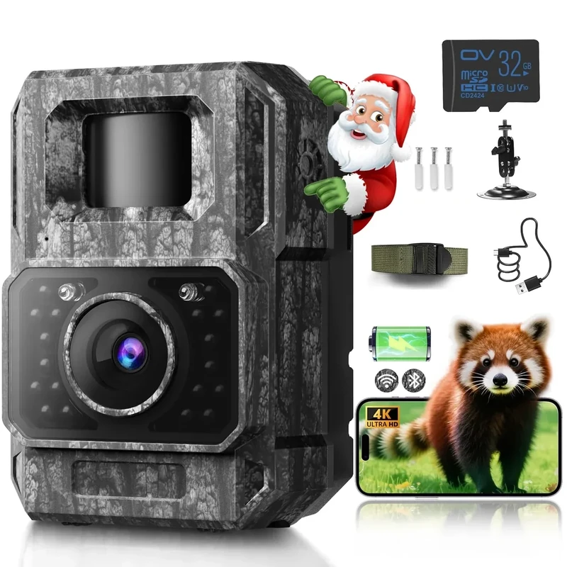 MAXDONE Wildkamera mit Handyübertragung APP - Wildtierkamera 4K 64MP HD mit WLAN Bluetooth Bewegungsmelder Nachtsicht, Wildkamera mit 6000mAh Akku, 0,1s Auslösezeit, 32GB Speicherkarte IP66