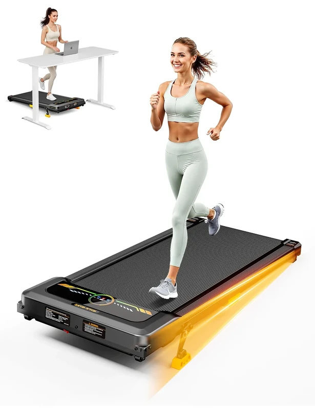 WALK WAKE Laufband mit 10% Steigung, Kompaktes Laufband Schreibtisch für Zuhause und Büro, Walking Pad 150KG Kapazität 2.5HP Ruhiger Motor, Tragbare Laufmaschine mit Fernbedienung 1-6 KM/H Gelb