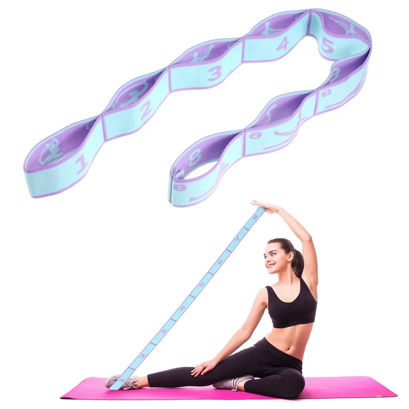 Yoga Stretching Strap, Yoga Stretch Gurt, Stretching Band mit 8 Schleifen, Fitnessbander, Resistance Band, Gymnastikband Elastisch für Pilates, Tanz, Gymnastik, Effektives Dehnung (blau lila)