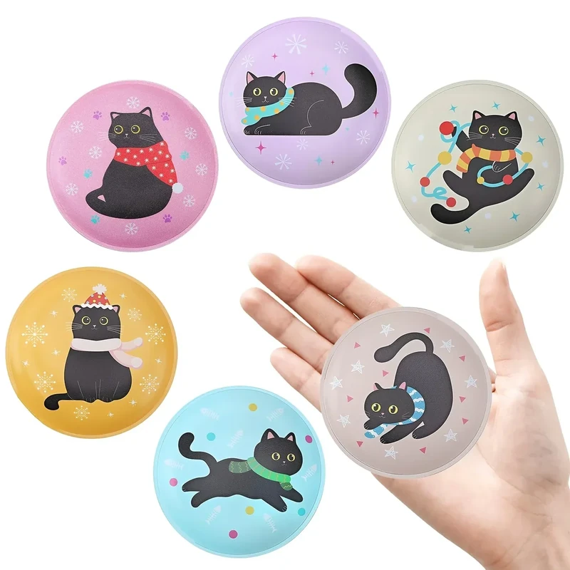 Newofview 6 Stück Taschenwärmer Wiederverwendbar, Handwärmer Kinder Fingerwärmer für Unterwegs Taschenwärmer Handwärmer für Kinder und Erwachsene(Cat)