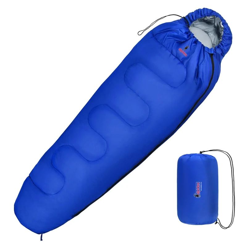 ALPIDEX Schlafsack Mumienschlafsack 4 Jahreszeiten 225 x 80 cm -17° C 400 GSM Kleines Packmaß Ultraleicht Reise Camping Trekking Outdoor Sleeping Bag Warm, Farbe:Blau, Reißverschluss:Links