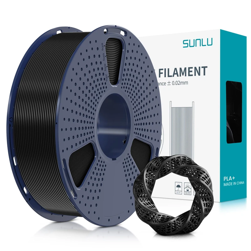 SUNLU PLA Plus 3D-Drucker-Filament, verbessertes PLA+ 3D-Filament, 1,75 mm, sauber gewickeltes PLAPro, stark und robust, Maßgenauigkeit +/- 0,02 mm, 1-kg-Spule (schwarz)