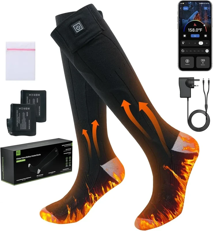 Minthouz APP gesteuerte Beheizbare Socken für Herren & Damen | 4 Heizstufen & 7,4V 3000mAh Akku für langanhaltende Wärme | Maschinenwaschbar & Wiederaufladbar | Für Outdoor, Wandern, Ski, Camping