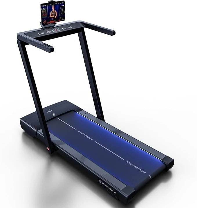 Sportstech Laufband klappbar mit 11% Steigung - Deutsche Qualitätsmarke - mit App Funktion - Fitness Treadmill bis 15 km/h & Walking Pad bis 6 km/h für Zuhause - 360° Tablet Holder - sTread Fold Pro