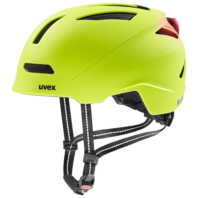 uvex urban Planet LED - robuster Fahrradhelm für Damen und Herren - individuelle Größenanpassung - inkl. LED-Licht - Lime matt - 54-58 cm