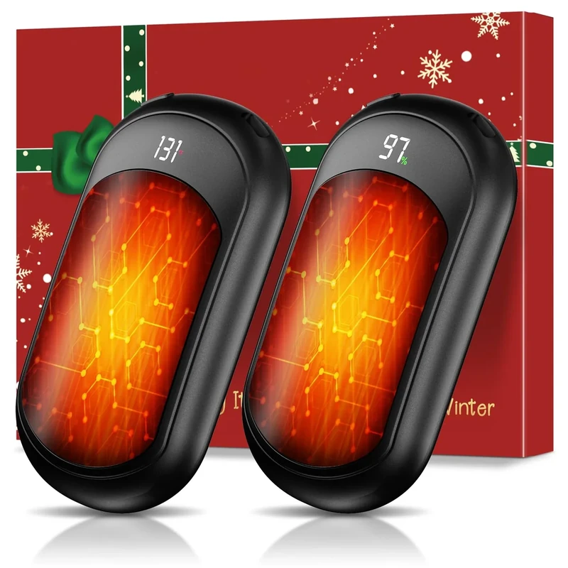 Macchiatto Handwärmer Elektrisch 2er Set,Wiederverwendbar 3200mAh Taschenwärmer,Wiederaufladbar,3 Wärmestufen, Maximal 55°C,Nützliche Geschenk für Weihnachten, Ideal für Winter Ski Outdoor(Schwarz)