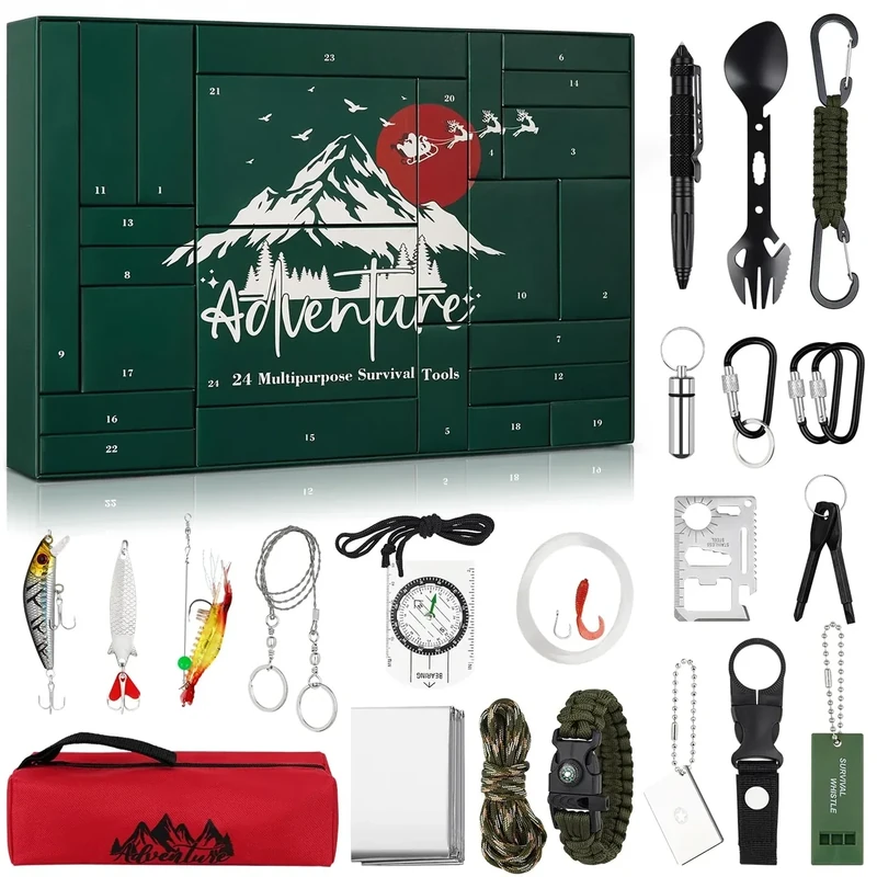 Miaikoe Survival Tools Adventskalender - 24 Tage Weihnachtsnachzählkalender mit Überlebenswerkzeug Männer Teen Boys Mann Wandern Camping Abenteurer