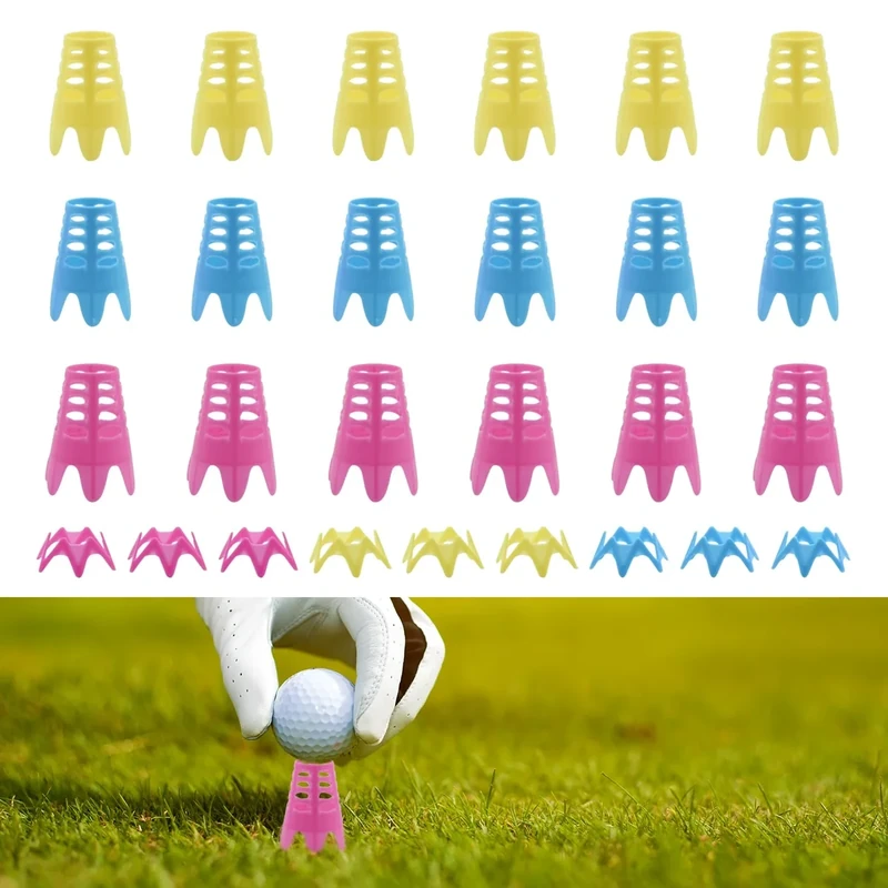 Zyluniy Golf Tees Kunststoff, 27 Stück Golf-Simulator-Tees Wiederverwendbar, Golftees Trainings Bunt Tragbare Drinnen Draußen für Winterrasen Driving Range（Blau, Gelb, Rosa）