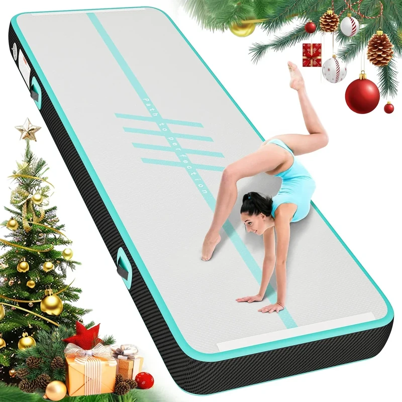 YITAHOME Air Turn TrackMatte,4M Tumbling Matte Aktualisiert Kohlefaser Pfadstil mit Luftpumpe 10cm Hoch Tumbling Matte,Aufblasbar Gymnastikmatte Turnmatte für Training/Tumbling/Yoga/Outdoor/Fitness