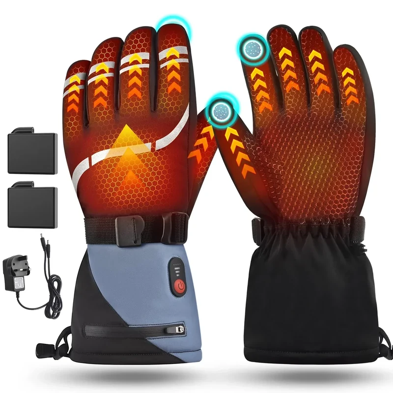 Youtelit Beheizbare Handschuhe Damen Herren 7.4V 6400mAh Wiederaufladbar Beheizte Handschuhe 3 Heizstufen wasserdichte Touchscreen Winterhandschuhefür Motorrad, Skifahren, Klettern, Wandern