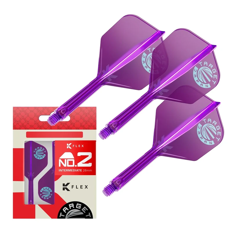 Target Japan K-Flex-Flight- und -Schaft-System für Dartpfeile, No. 2 | Packung mit 3 K-Flex-All-in-one-Flights, Violettes Dartzubehör in limitierter Auflage | K-Flex-Dartschaft – Intermediate (26 mm)
