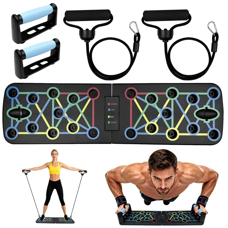 Dromzen Liegestütze Brett Faltbares, Liegestütze Griff, Liegestützbrett Tragbar, Liegestütz, Liegestützplatte, Liegestütz-Trainingsbrett mit 2 Elastisches Widerstandsseil für Muskeltraining Fitness