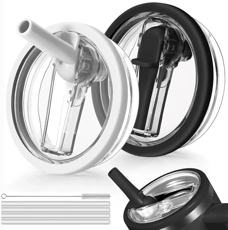 2 Stück 40oz Flip-Strohhalm auslaufsicherer Stanley Cup Deckel für H2.0 Quencher, Deckelersatz für Stanley Cup Zubehör ProTour, auslaufsicherer Strohhalmdeckel (Schwarz+Weiß)