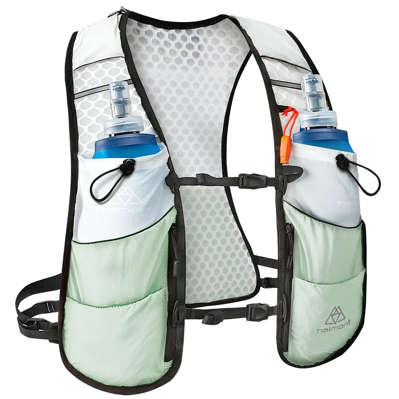 Haimont Ultraleicht Trinkrucksack Trail Rucksack Trinkweste, Hydration Pack für Laufen, Wandern, Marathoner + 2 Soft Flask 500ML Wasserflasche, Grün