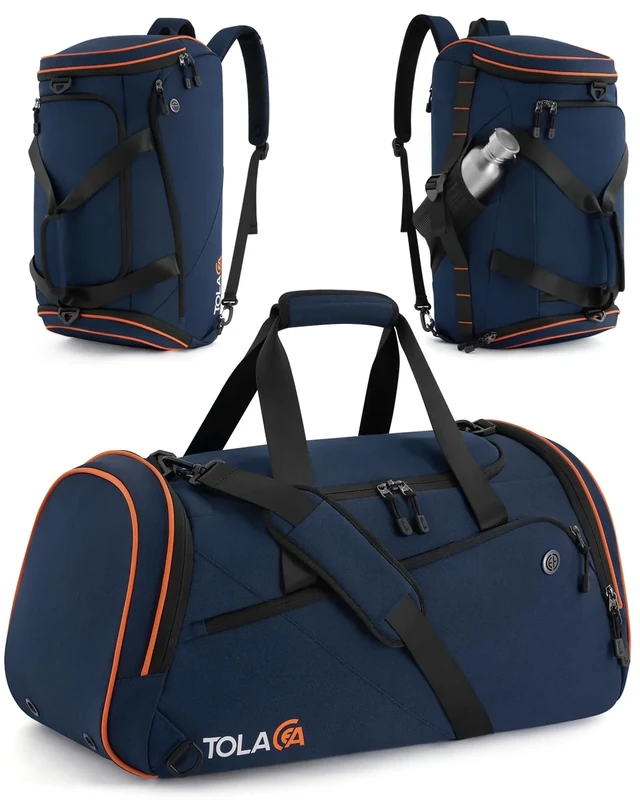 Tolaccea Sporttasche  Herren und  Damen 47L – Schuhfach & Nassfach, Rucksack‑Duffel Trainingstasche für Fitness, Gym, Schwimmen, Reisen(Dunkelblau)