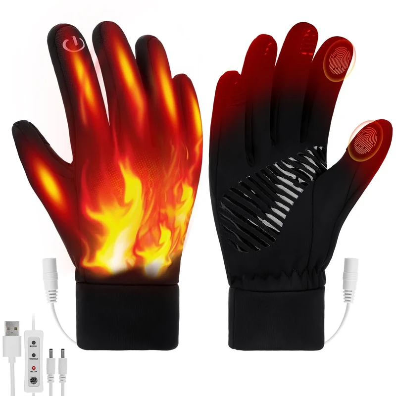 Ertisa USB Beheizte Handschuhe für Männer Frauen Doppelseitig Elektrisch Heizung Handschuhe Reflektierend Ski Erhitzt Handschuh Touchscreen Wärmende Handschuhes 3 Temperatur Handwärmer Winter Geschenk