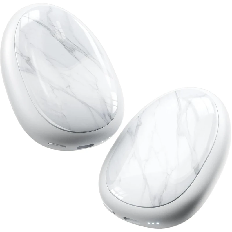 coldSky Handwärmer Wiederaufladbar 2 Pack, Kieselsteinoptik Magnetische Elektrische Tragbare Heizung 4000mAh, Wiederverwendbare, 3 Einstellungen Schnelles Aufheizen, Draußen Weiß