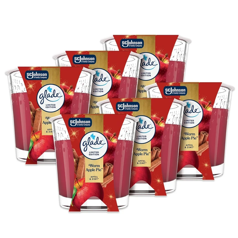 Glade Duft-Kerze im Glas, Warm Apple Pie, bis zu 27 Stunden Brenndauer, 6er Pack (6 x 112g)