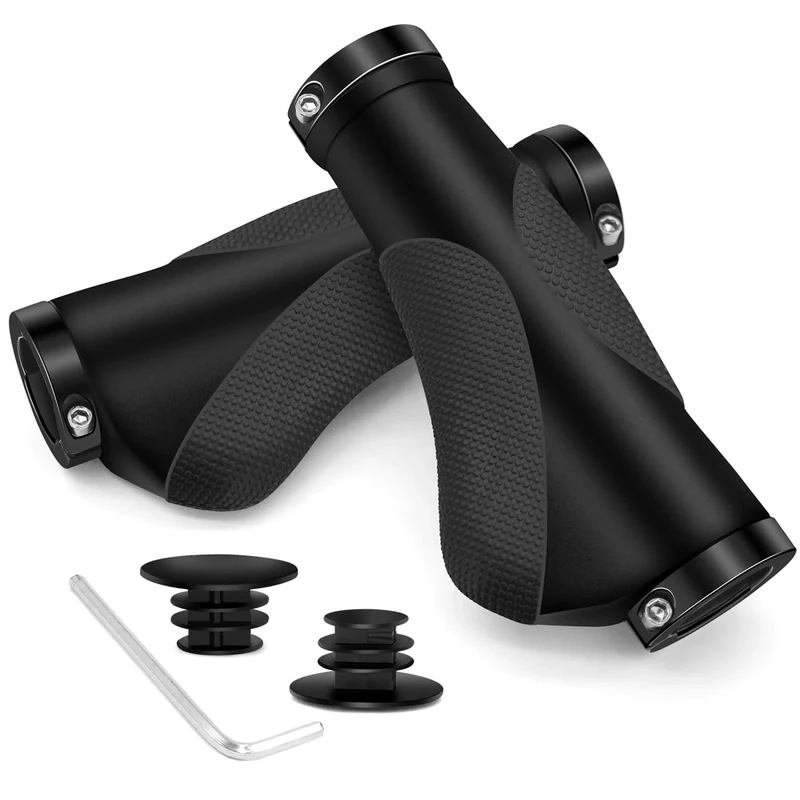 REETEE Fahrradgriffe Rutschfester Lenkergriffe Fahrrad Ergonomisch MTB Griffe, Zwei Seiten Lock-On Design Fahrrad Lenker Griffe für 22,2 mm, Mountainbike,Rennrad Lenker (Schwarz (130mm+130mm))