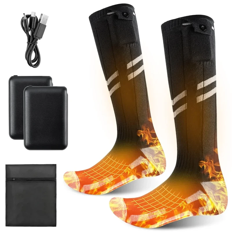 Olycism Beheizbare Socken Damen & Herren mit Akku 5000 mAh Volle Sohle Heizsocken Herren & Damen Wiederaufladbar Waschbar für Wintercamping Jagen Fischen Reiten Skifahren M