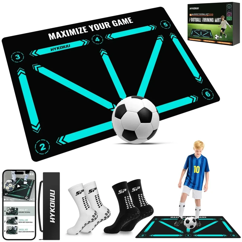 Fussball Matte 60 * 90cm Fußball Trainingsset Mit Schulungsvideo Rutschfesten Fussballsocken – Fußball Trainingsmatte Für Ballkontrolle & Schritt-üBungen Fussballmatte Training Kinder