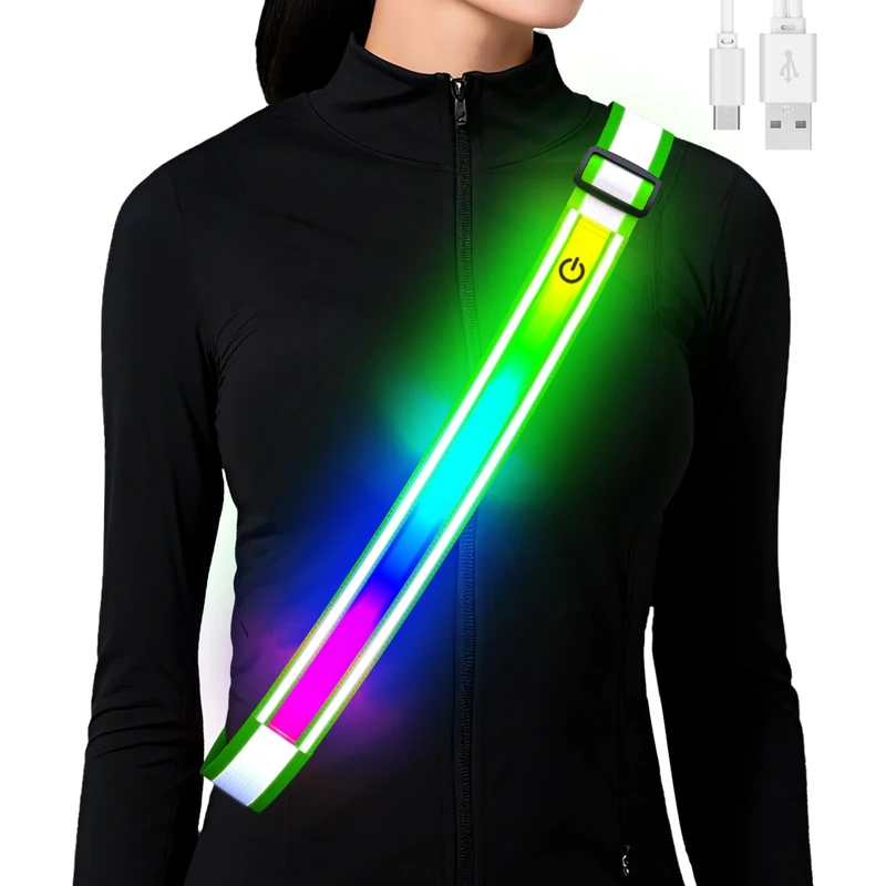 Lauflicht Joggen mit Reflektoren Gürtel, LED Leuchtband USB Aufladbar Verstellbar Nacht Sicherheitslicht Laufgürtel für Jogger Laufen Fahrrad Hundewandern Outdoor Sports für Männer (Green)