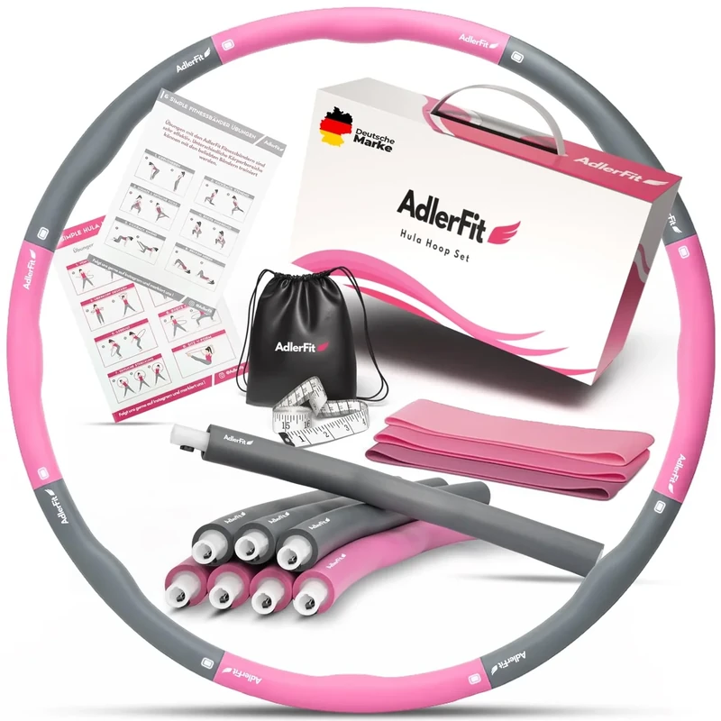 AdlerFit Hula Hoop Reifen Erwachsene und Kinder zum Abnehmen 1,2kg - bis 100cm Durchmesser - Hullahub für Anfänger, Fortgeschritten und Profis - für intensives Training - Fitnessreifen