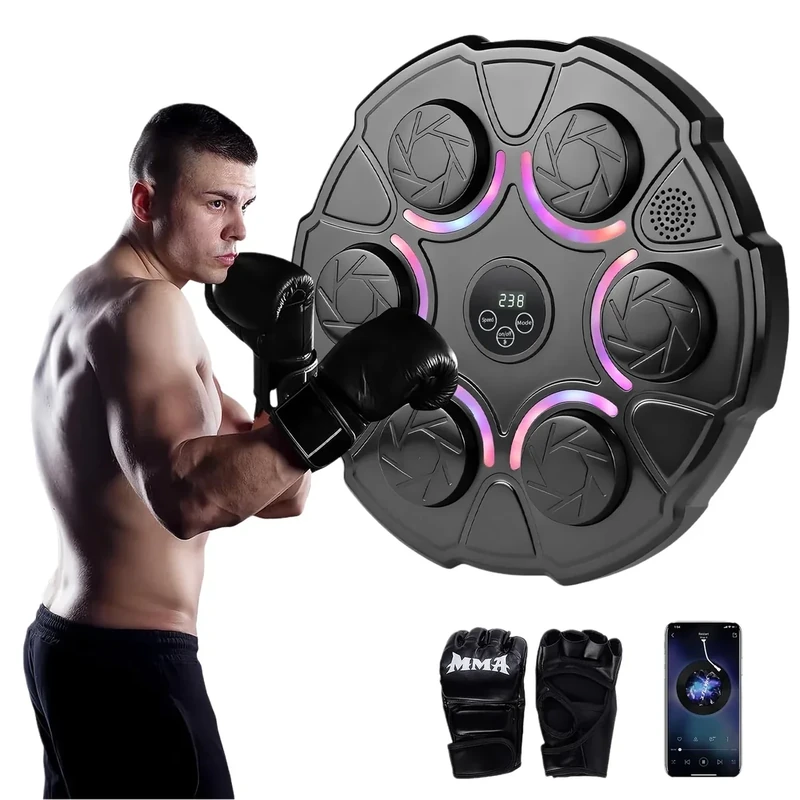 Music Boxing Machine,Elektronische Musik Boxmaschine mit Boxhandschuhen,LED Licht Bluetooth Boxautomat mit 9 Geschwindigkeitsmodi und Zählmodus,Boxen Training Geschenk für Erwachsene und Kinder