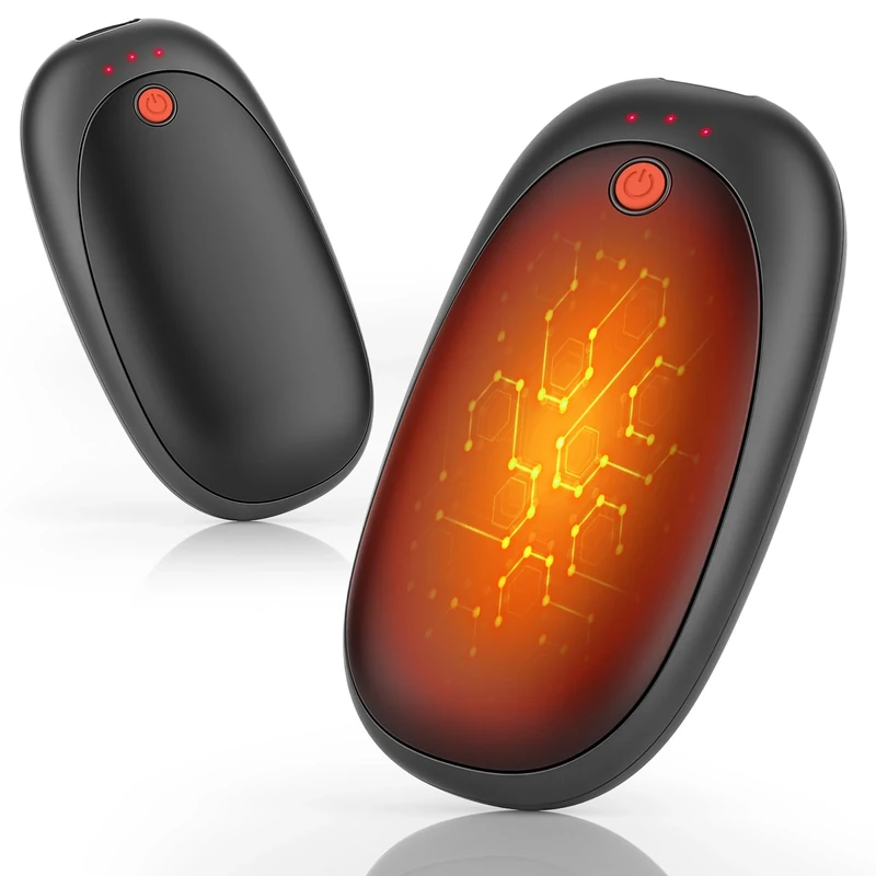 Dreamhigh® 2 Pack Handwärmer Elektrisch, 6000 mAh Taschenwärmer Wiederverwendbar mit 3 Stufen Heizung, Schnellaufheizung in 3 Sekunden, Handwärmer USB für Winter, Camping, 12 Stunden
