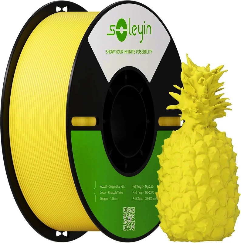 SOLEYIN Ultra PLA-Filament, 1,75 mm für 3D-Drucker, 1 kg mit 300 mm/s Hochgeschwindigkeitsdruck, hervorragende Haftung, hohe Präzision und Nachhaltigkeit, passend für die meisten 3D-Drucker (gelb)