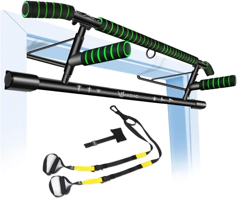 HAKENO Klimmzugstange Türrahmen ohne Schrauben - Pull Up Bar [bis 200 KG]- inkl. Schlingentrainer - Türreck Traglast - Klimmzug Tür - Für Klimmzüge