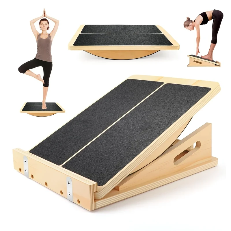 Charmofun 2-Ini-1 Schrägbrett & Balance Board, Slant Board 4 Angles Einstellbar, Rutschfestes Wadendehner mit Tragegriff, Balancebrett für Beinmuskeln Strecken und Körper Gleichgewicht Übung