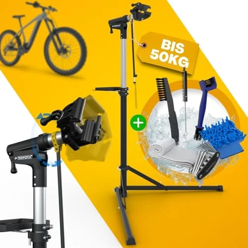 Tarpofix Ständer für Werkstatt, Fahrrad, Traglast 50 kg, Halterung für Fahrrad-Reparatur | höhenverstellbare Klemme, drehbar um 360 °, Fuß für Werkstatt, Mountainbike, elektrisch | Werkstattfüße