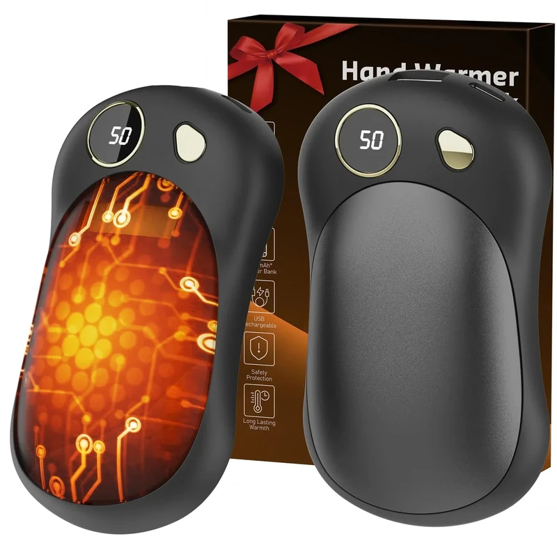 UODIR Handwärmer Elektrisch, 2er Set 10000mAh USB-C Handwärmer mit Digitalanzeige, 3 Heizstufen, wiederverwendbar für Weihnachten, Winter, Reisen und Outdoor-Aktivitäten
