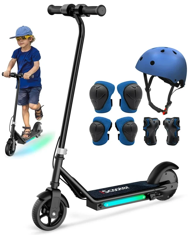 iScooter Elektroroller für Kinder von 6-12 Jahre, 3 Fahrmodi (5, 10, 16 km/h), Kinder E Scooter mit 6-Zoll Räder und 7-farbigen Lichtern, Kinder E-Roller bis 12 km Reichweite & 75 kg