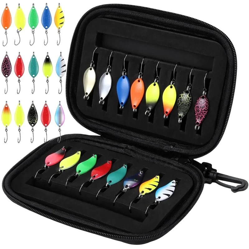 Forellenköder Set 16 Stück, Spoons Forelle Set 2.5g/3.5g/5g Angelzubehör mit Aufbewahrungsbox, Kunstköder Spinner Blinker Set, Forellen Köder für Forelle Barsch Hecht Zander