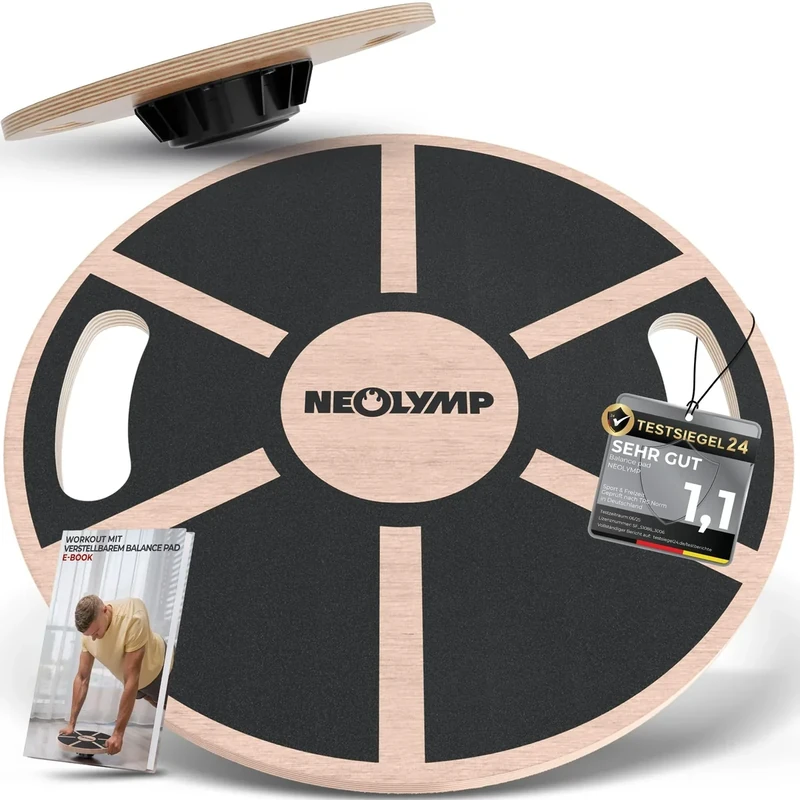 NEOLYMP Balance Board Holz mit Griffen - Rutschfestes Gleichgewichtsboard 360° Drehung - Balancebrett für Fitness, Physio, Planks & Yoga - Wackelbrett - Balance Board Erwachsene (Balance Pad Echtholz)