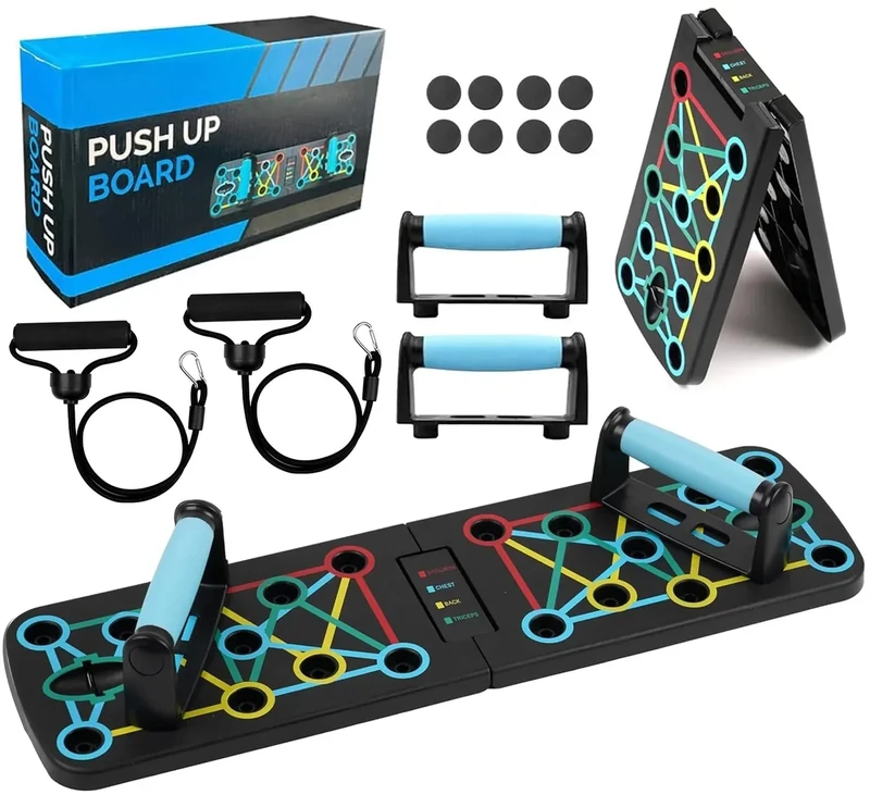 17 in 1 Faltbare Push-Up Liegestütz Brett mit Handgriff für Muskeltraining Effektiv Für Männer Liegestützgestell mit 2 Elastisches Widerstandsseil