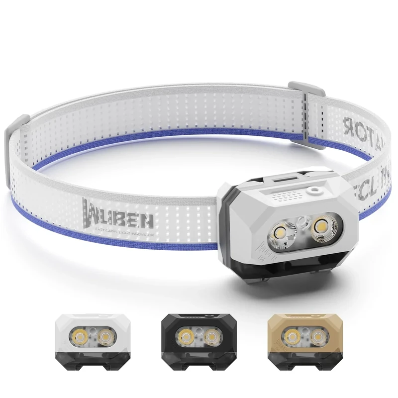 WUBEN H4 Stirnlampe LED Wiederaufladbar, 800 Lumen Stirnlampe, IP68 Wasserdichte Stirnlampen Bewegungssensor, Taschenlampe Kopflampe 10 Modi mit Rotlicht, für Camping lampe, Angeln und Wandern Zubehör