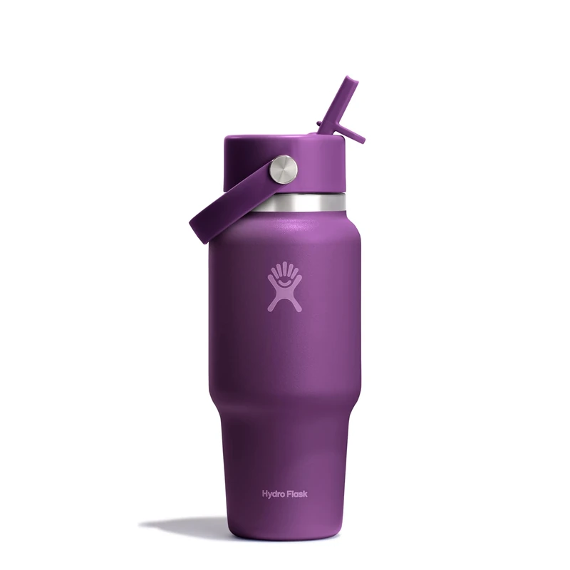 Hydro Flask – Wide Flex Straw Travel Bottle 710ml (24 oz) – Auslaufsicher, Isoliert, Becherhalterkompatibel – Hält Getränke 24 Stunden Kalt – Flex Strohhalmverschluss – Beachplum Purple