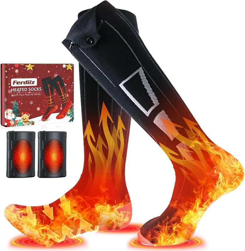 Ferdiiz Beheizbare Socken Handwärmer 2 in 1 Heizsocken Wiederaufladbare mit 2 X 9000mAh Akku - Wolle Ultra Warm Bis zu 14h für Füße + 35h als, 4 Heizstufen für Erwachsene